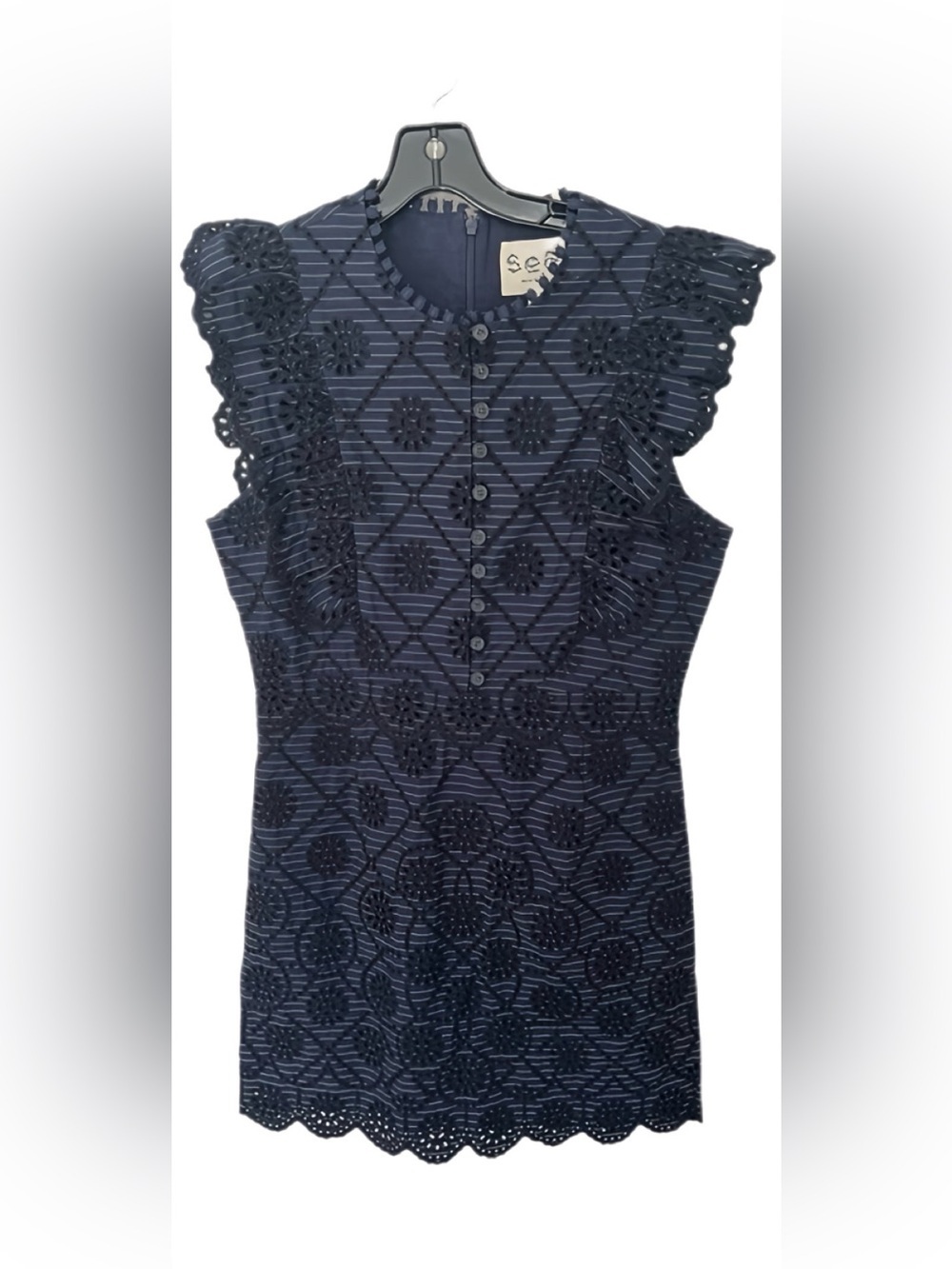 SEA New York Pilot Eyelet Embroidered Mini Dress Navy Size 8 - Picture 2 of 5